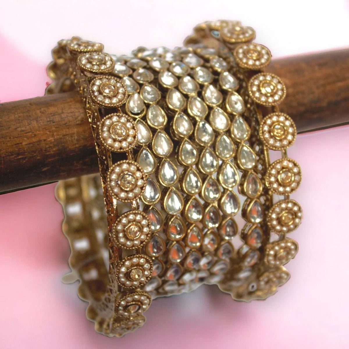 Kundan Kada Set, Indian Bangle Set, Thread Bangle Set, Kundan, Stones & Silk Threads Bridal Bangle Set for Women, Set of 2 for Both Hands - Libasaa