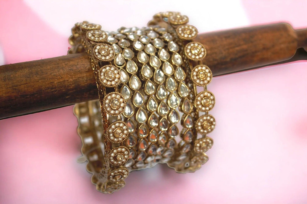 Kundan Kada Set, Indian Bangle Set, Thread Bangle Set, Kundan, Stones & Silk Threads Bridal Bangle Set for Women, Set of 2 for Both Hands - Libasaa