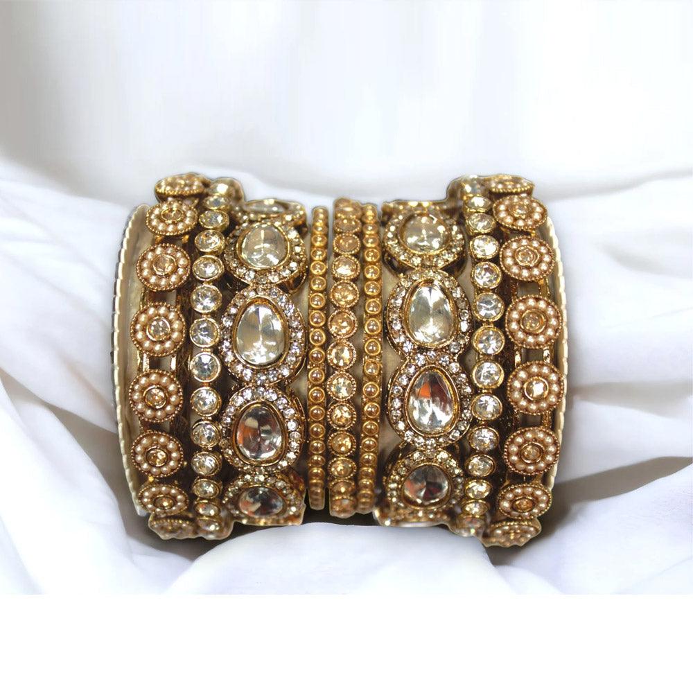 Kundan Kada Set, Indian Bangle Set, Thread Bangle Set, Kundan, Stones & Silk Threads Bridal Bangle Set for Women, Set of 2 for Both Hands - Libasaa