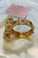 Polki Multicolor Stone Pearl Border Set of Bangles, Polki bangles, Indian bangle set, polki bangle set - Libasaa.com