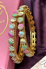 Color Bliss Gold Glimmer Pacheli Bangles Set, Pearl bangles Set, Bridal bangles, Wedding Bracelet Pack of 2 - Libasaa.com
