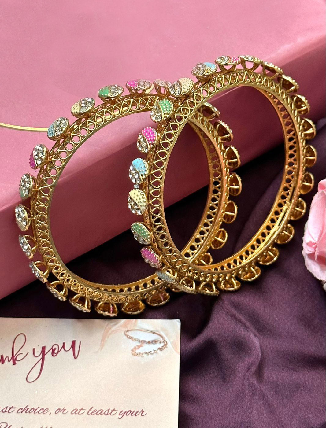 Color Bliss Gold Glimmer Pacheli Bangles Set, Pearl bangles Set, Bridal bangles, Wedding Bracelet Pack of 2 - Libasaa.com