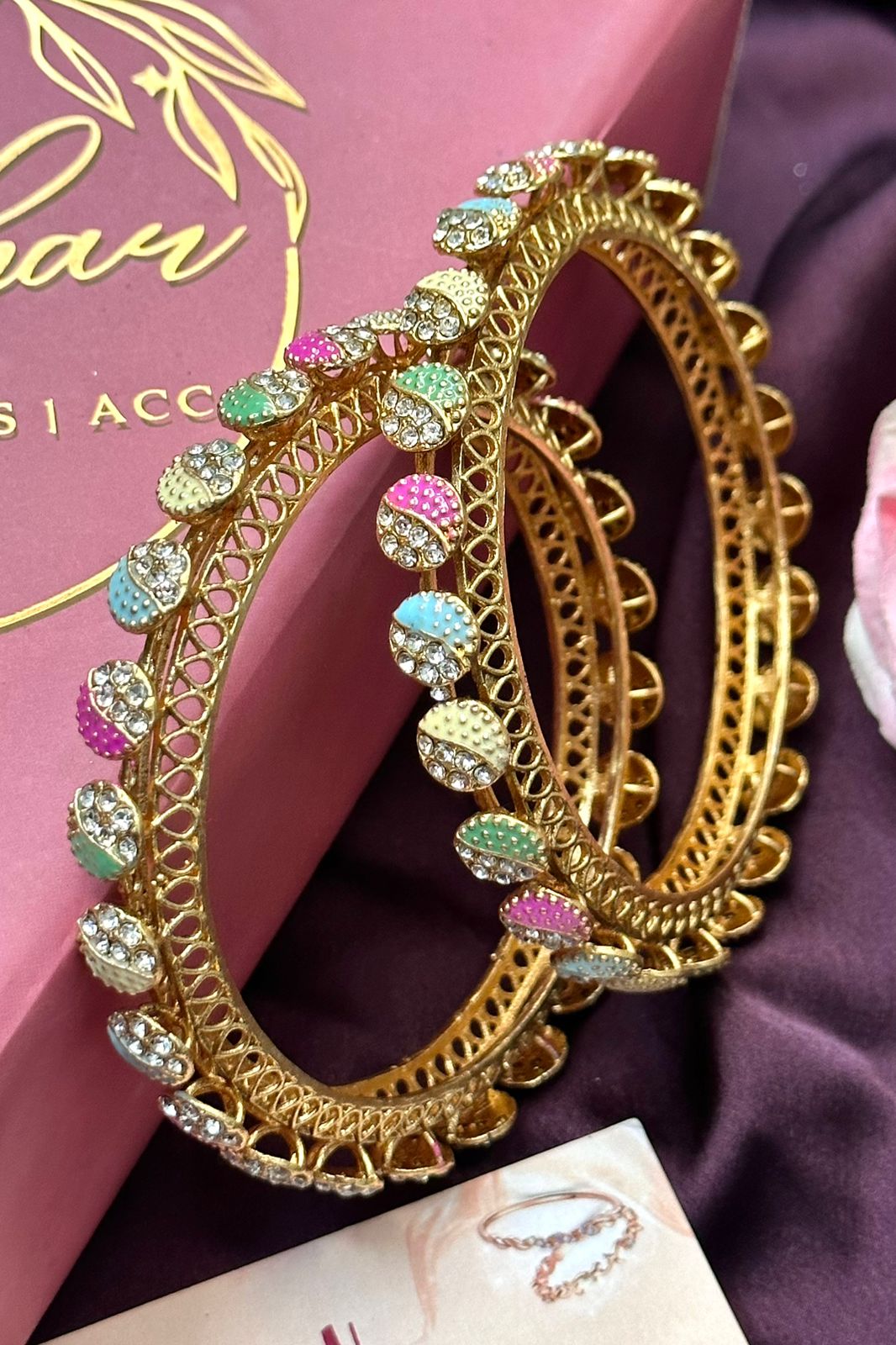 Color Bliss Gold Glimmer Pacheli Bangles Set, Pearl bangles Set, Bridal bangles, Wedding Bracelet Pack of 2 - Libasaa.com