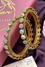 Color Bliss Gold Glimmer Pacheli Bangles Set, Pearl bangles Set, Bridal bangles, Wedding Bracelet Pack of 2 - Libasaa.com
