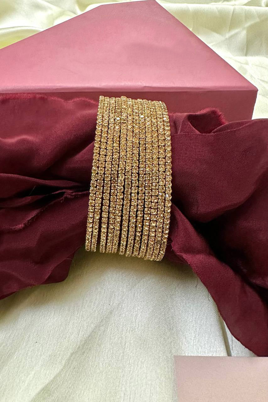 Glimmer Sleek Golden Silver Indian Bangles Set of 12 - Libasaa.com