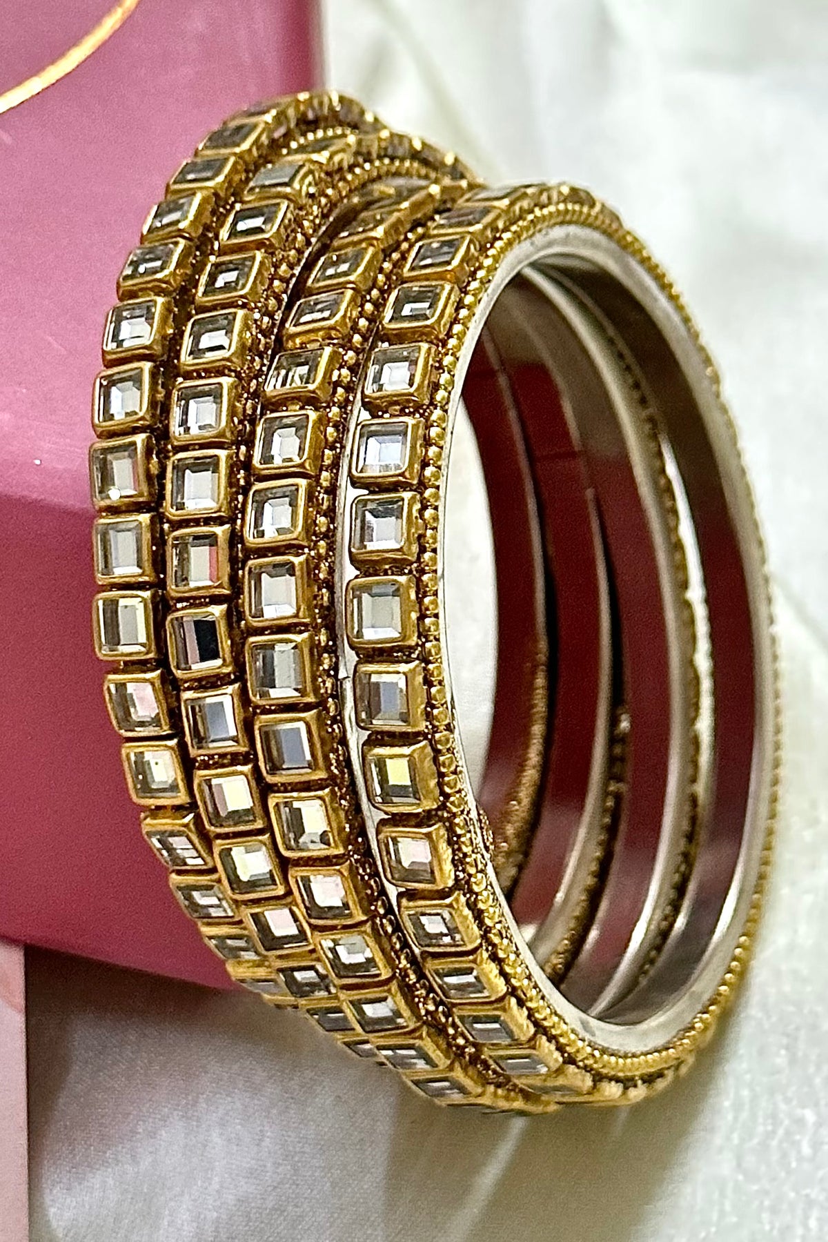 Kundan Gold Jewel Indian Bangles Set of 4 - Libasaa.com