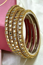 Kundan Gold Jewel Indian Bangles Set of 4 - Libasaa.com
