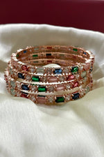 Set of 4 Rose Gold American Diamond bangles Multi color CZ Bangles Indian bangles Bangles, bridal bangles, Indian wedding bridal Gift - Libasaa.com