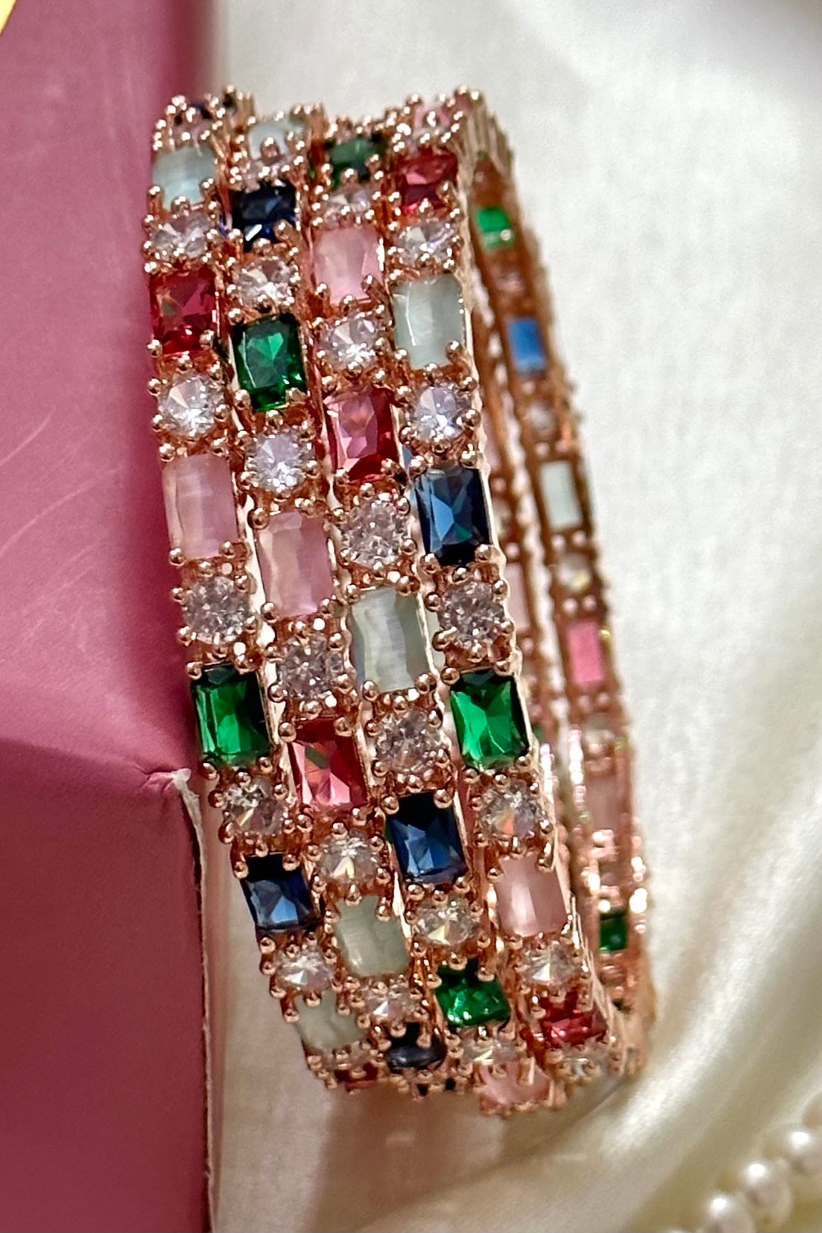 Set of 4 Rose Gold American Diamond bangles Multi color CZ Bangles Indian bangles Bangles, bridal bangles, Indian wedding bridal Gift - Libasaa.com