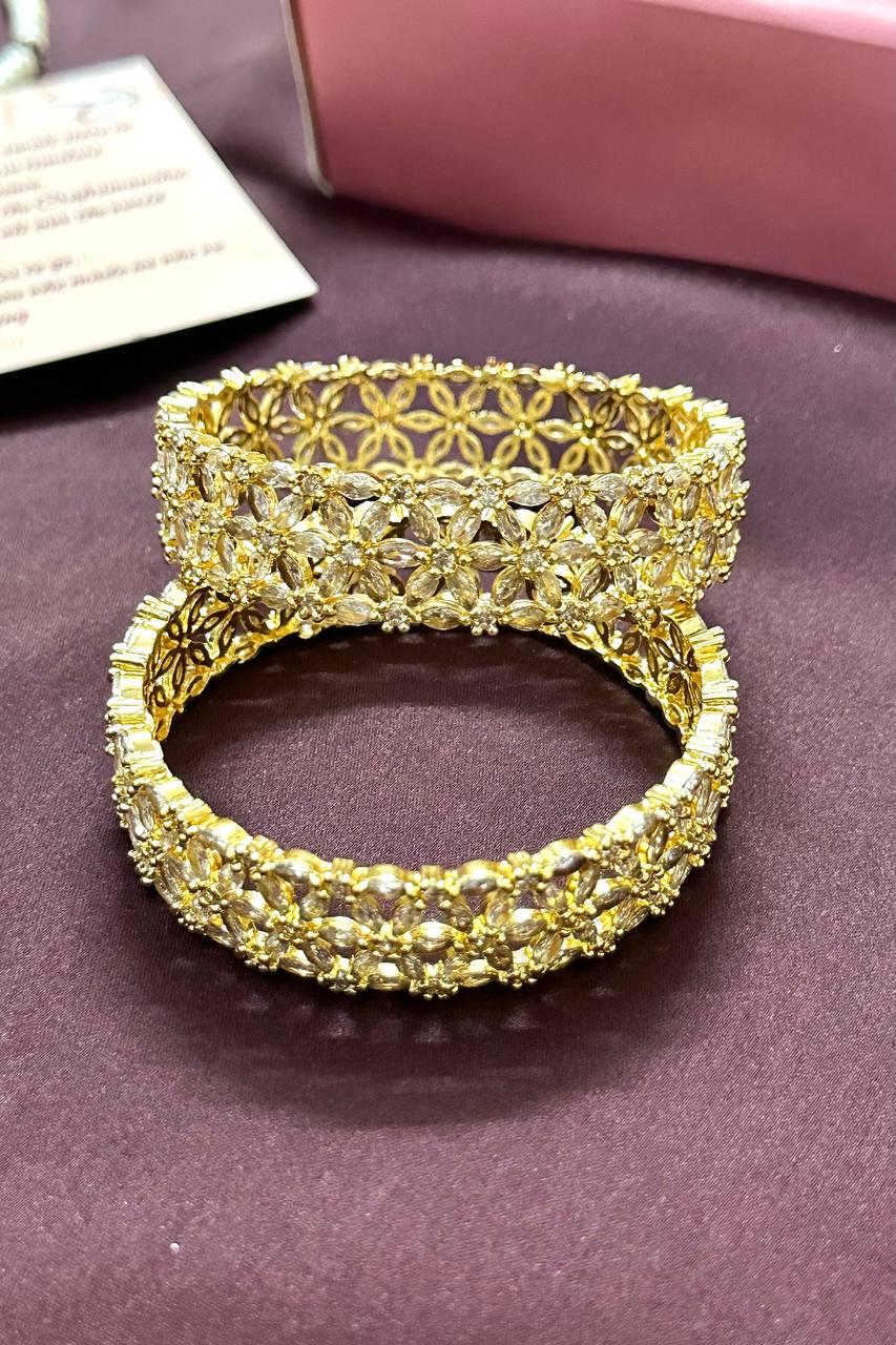 Indian Gold Plated American Diamond CZ Bangle Set - Libasaa.com