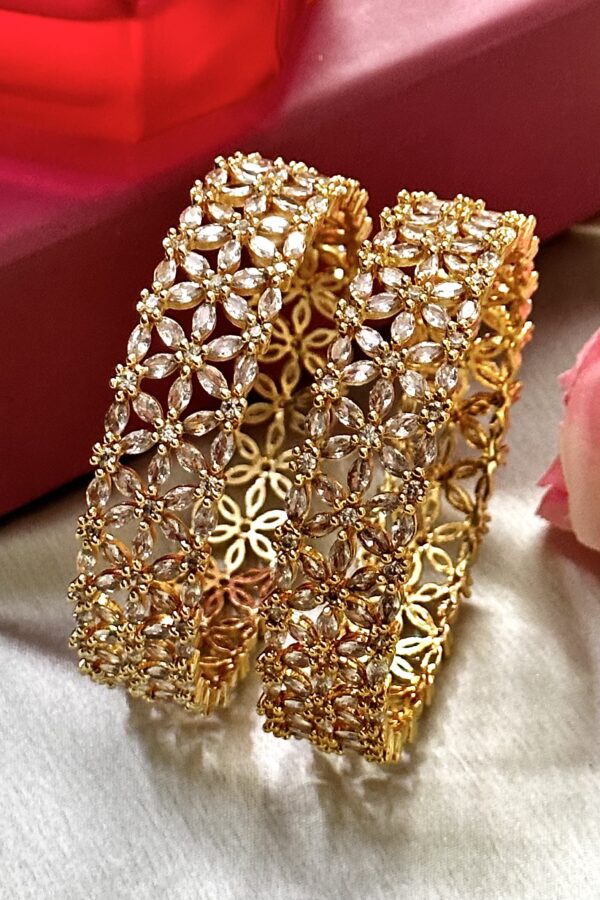 Indian Gold Plated American Diamond CZ Bangle Set - Libasaa.com