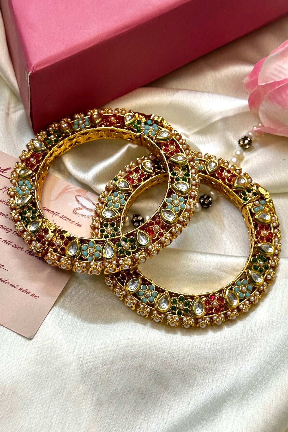 Rajwadi Jadau Pearl Pacheli Kada, Royal Jaipuri Kada, Indian Jewelry. Pearl Kada. Pacheli Kada. Pakistani Jewelry. Jadau Kada - Libasaa.com