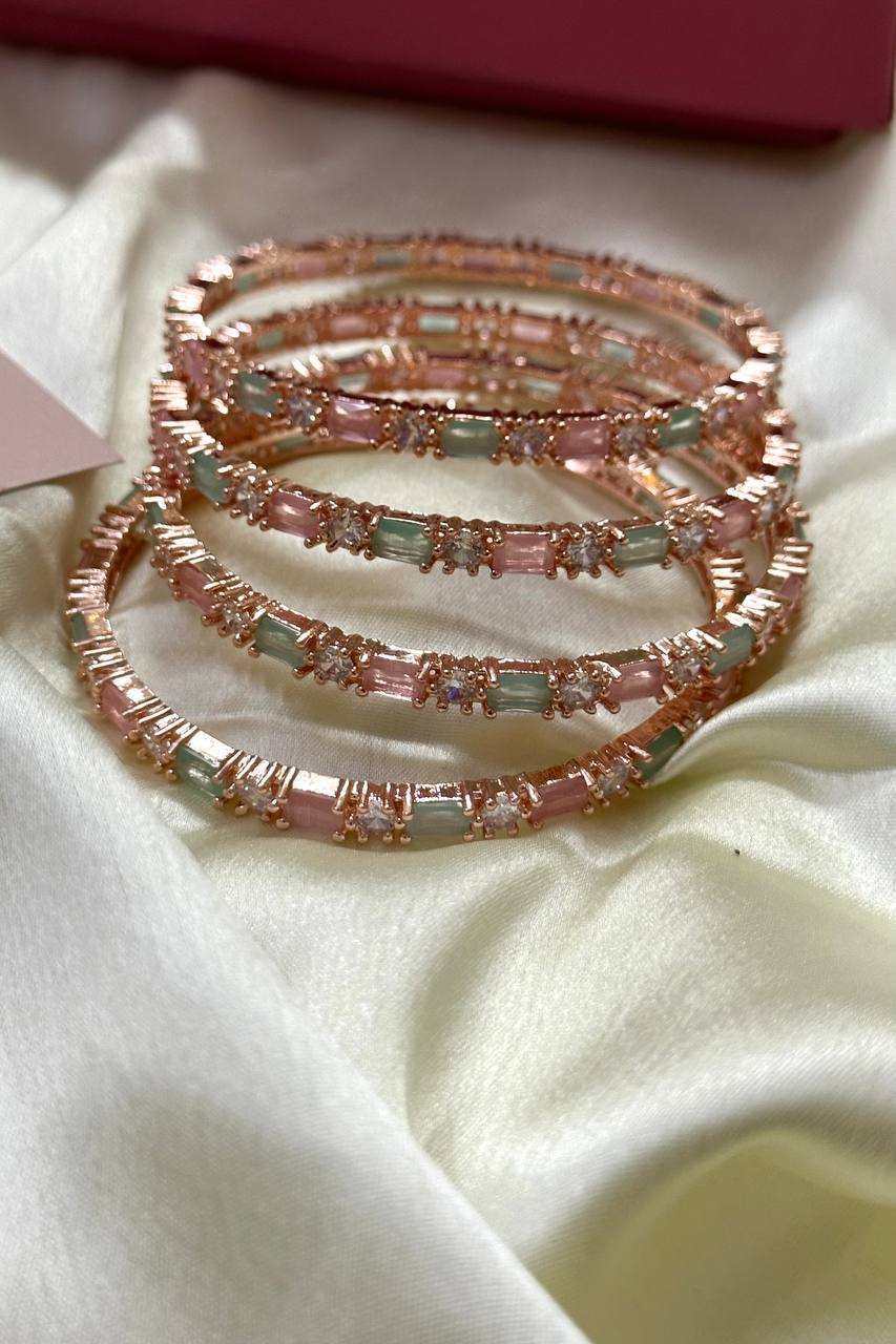 Pair of Mint Pink Bangle set , CZ Bangles, Indian Jewelry , Pakistani Jewellery, Indian Jewelry, Asian Jewelry , Bangles, Kangan - Libasaa.com