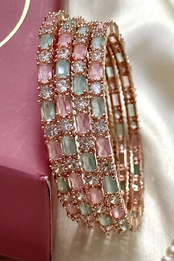 Pair of Mint Pink Bangle set , CZ Bangles, Indian Jewelry , Pakistani Jewellery, Indian Jewelry, Asian Jewelry , Bangles, Kangan - Libasaa.com