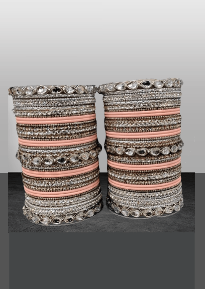 Matte finish Bangle Set with Metal kadas and Stones work, Wedding bangles, Indian Jewelry, Bridal Bangles Wedding Navratri Bollywood Bangles - Libasaa