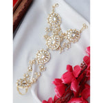 White Kundan Stones & Pearl Adjustable Haath Phool, Bridal Hand Harness, Kundan Stones Ring Bracelet, Indian Jewelry, Gift for Her, Set of 2 - Libasaa