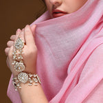 Bridal Kundan Stones Pearl Adjustable Haath Phool, Bridal Hand Harness, Kundan Stones Ring Bracelet, Indian Jewelry, Gift for Her, Set of 2 - Libasaa