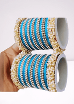 Blue Pearl bangles set with stone work kada, Indian bangles, Wedding jewelry, festive colorful bangles size 2.4/6/8/10 - Libasaa