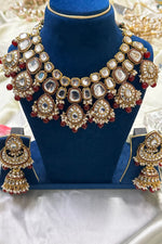 Royal Kundan pearl necklace earrings tikka, kundan necklace set, kundan jewelry set, kundan choker, pachi kundan set punjabi jewelry - Libasaa.com