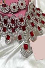 Trending American diamond bridal choker set with earrings and tikka - Libasaa.com