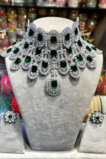 Trending American diamond bridal choker set with earrings and tikka - Libasaa.com