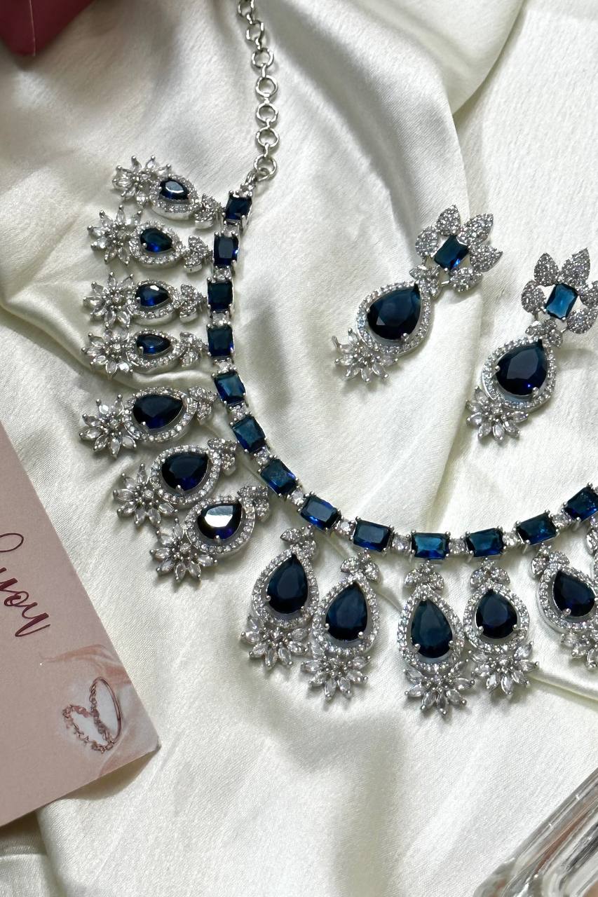 Celebrity Inspired Green necklace, Layered Emerald Green Faux, Diamond Necklace Set, Emerald Diamond Necklace, CZ Necklace - Libasaa.com