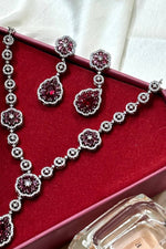 Ruby Wine set American Diamond CZ Necklace Set Indian Jewellery set, Jewelry Set - Libasaa.com