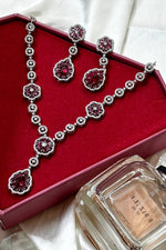 Ruby Wine set American Diamond CZ Necklace Set Indian Jewellery set, Jewelry Set - Libasaa.com
