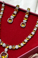 American Diamond Necklace Set, CZ Necklace, Indian Jewelry, double layered AD necklace, Golden - Libasaa.com