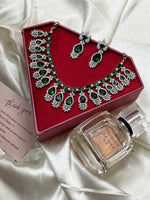 Celebrity Inspired Green necklace, Layered Emerald Green Faux, Diamond Necklace Set, Emerald Diamond Necklace, CZ Necklace - Libasaa.com