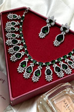 Celebrity Inspired Green necklace, Layered Emerald Green Faux, Diamond Necklace Set, Emerald Diamond Necklace, CZ Necklace - Libasaa.com
