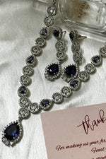 Lilac Silver Crafted Necklace Set in American Diamond, Classy high quality jewelry for wedding, prom, gala dinner, traditional bridal jewellery - Libasaa.com