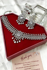 Silver choker Necklace set, American Diamond CZ Necklace set, Silver Choker, wedding jewelery, Bridal jewellery - Libasaa.com