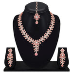 American diamond choker set with maang tikka, Indian, Pakistani premium quality jewelry set - Libasaa.com