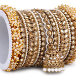 Antique Golden Stone pearl Indian Asian bangles with jhumki, Wedding bangles, Indian jewelry, Bridal bangles, jhumki bangle bracelet