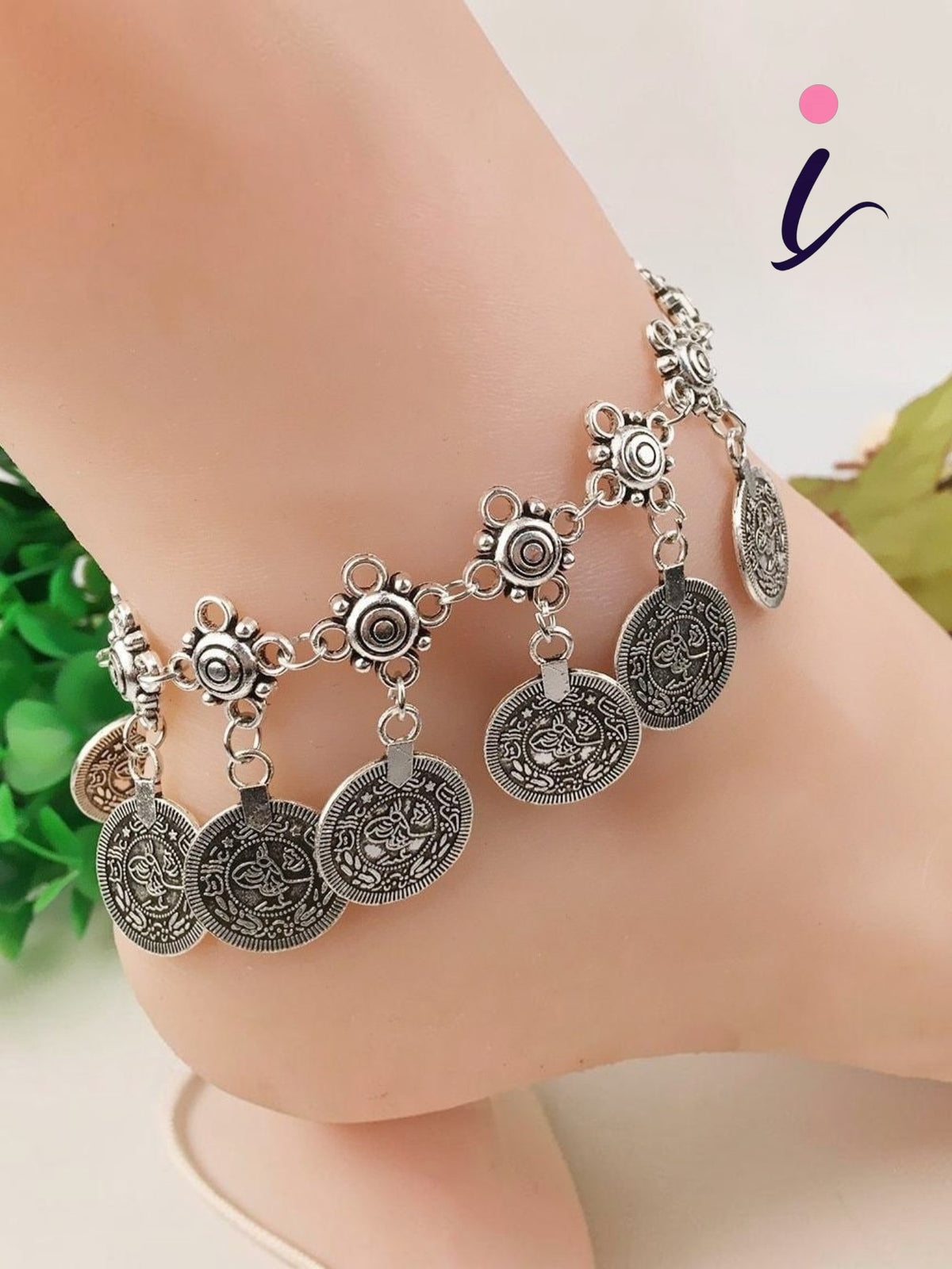 indian anklet Silver Antique Gypsy Coins Oxidized Silver Plated Stylish Anklet