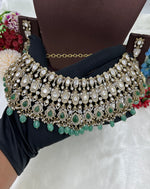 Mohini Antique Premium Moissanite Kundan Necklace Set with Earrings & Maang Tikka β Bridal & Party Jewelry - Libasaa.com