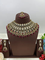 Mohini Antique Premium Moissanite Kundan Necklace Set with Earrings & Maang Tikka β Bridal & Party Jewelry - Libasaa.com