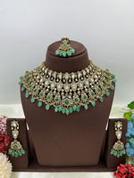 Mohini Antique Premium Moissanite Kundan Necklace Set with Earrings & Maang Tikka β Bridal & Party Jewelry - Libasaa.com