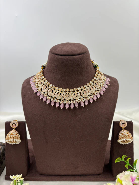 Mohini Antique Premium Moissanite Kundan Necklace Set with Earrings & Maang Tikka β Bridal & Party Jewelry (Copy) - Libasaa.com