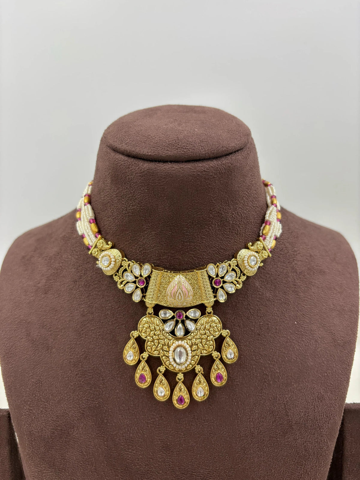 Reeja Antique Gold Necklace Set with Earrings β Bridal & Party Wear Jewelry - Libasaa.com