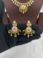 Classic Gold Plated Kundan Necklace Set with Ruby & Pearl Accents - Libasaa.com