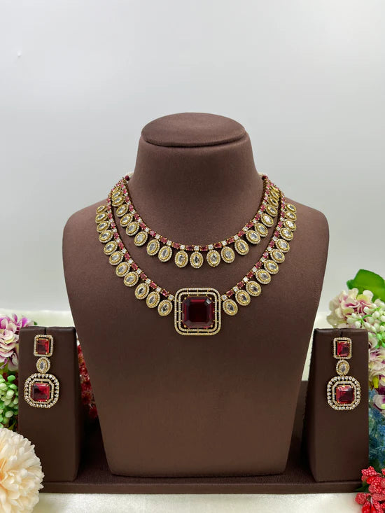 Victorian Double Layered Necklace Set – Elegant Bridal & Party Jewelry - Libasaa.com