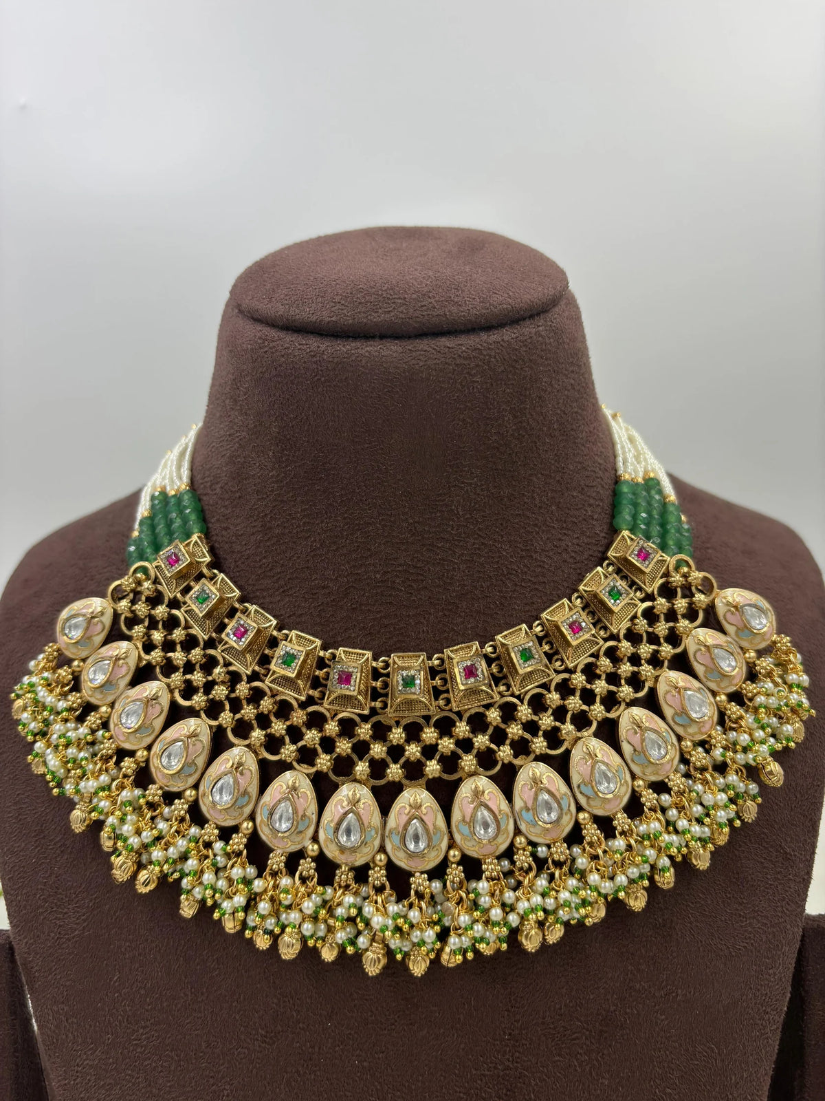 Premium Antique Gold Necklace Set – Traditional Bridal & Party Jewelry - Libasaa.com