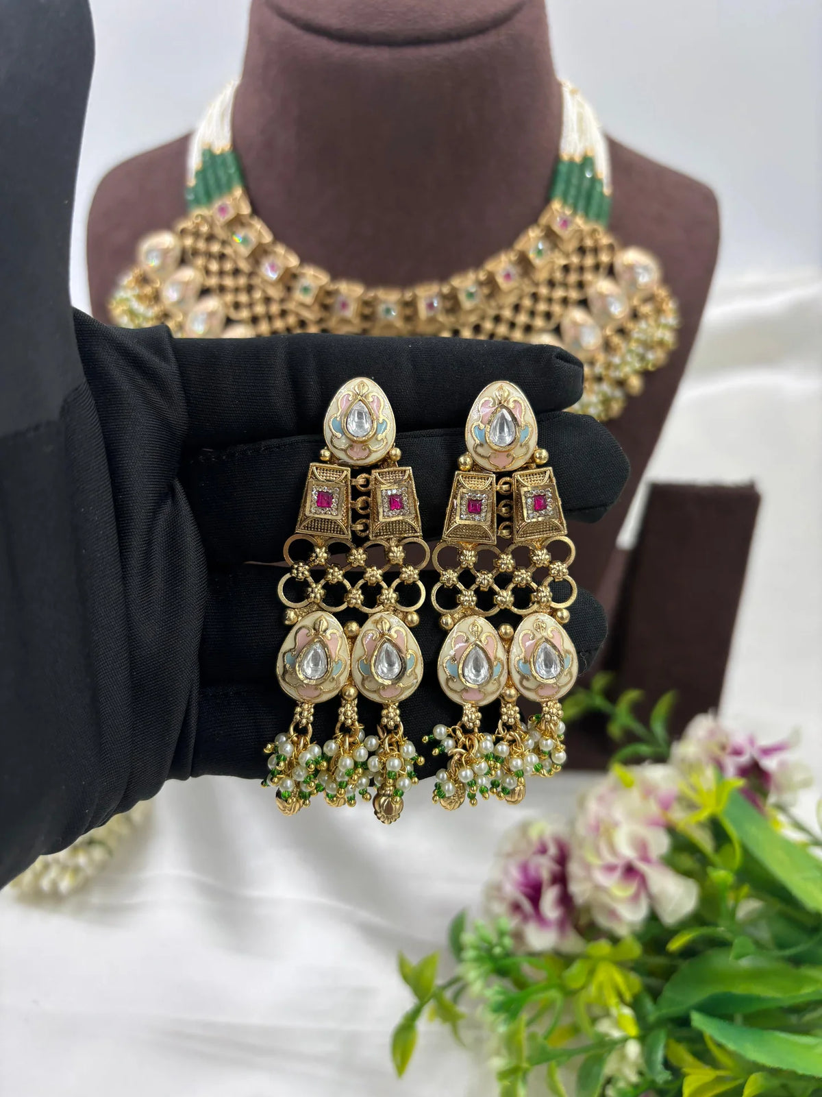 Premium Antique Gold Necklace Set – Traditional Bridal & Party Jewelry - Libasaa.com