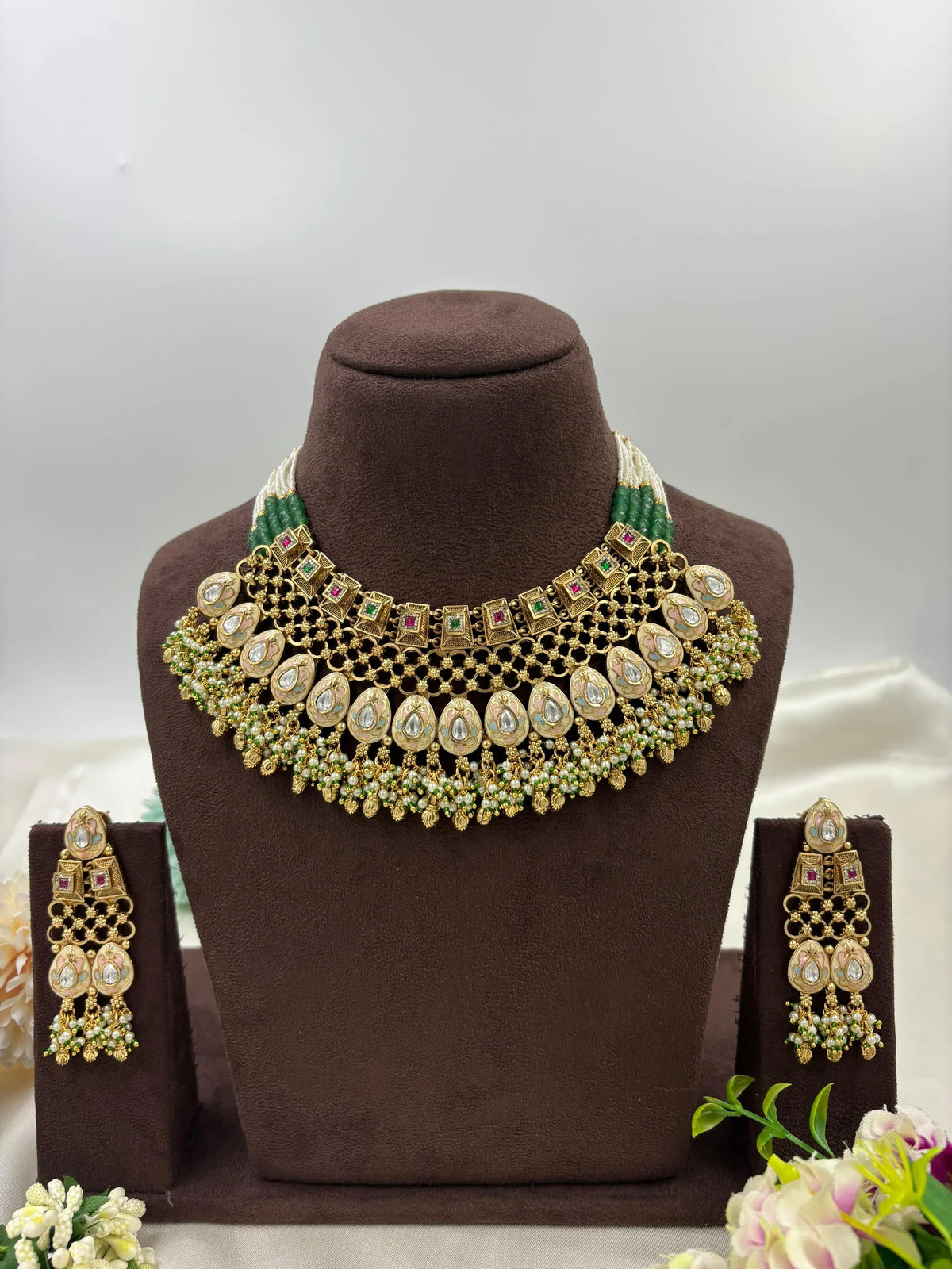 Premium Antique Gold Necklace Set – Traditional Bridal & Party Jewelry - Libasaa.com
