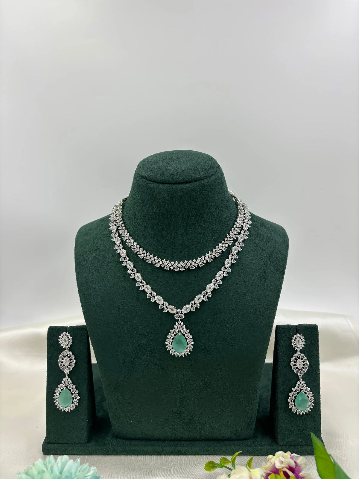 Sparkling Diamond CZ Necklace Set β Elegant Bridal & Party Jewelry - Libasaa.com