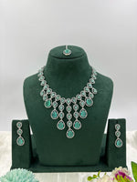 Sparkling Diamond CZ Necklace Set with Earrings & Maang Tikka β Bridal Jewelry - Libasaa.com