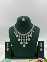 Sparkling Diamond CZ Necklace Set with Earrings & Maang Tikka β Bridal Jewelry - Libasaa.com