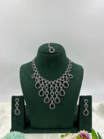Sparkling Diamond CZ Necklace Set with Earrings & Maang Tikka β Bridal Jewelry - Libasaa.com